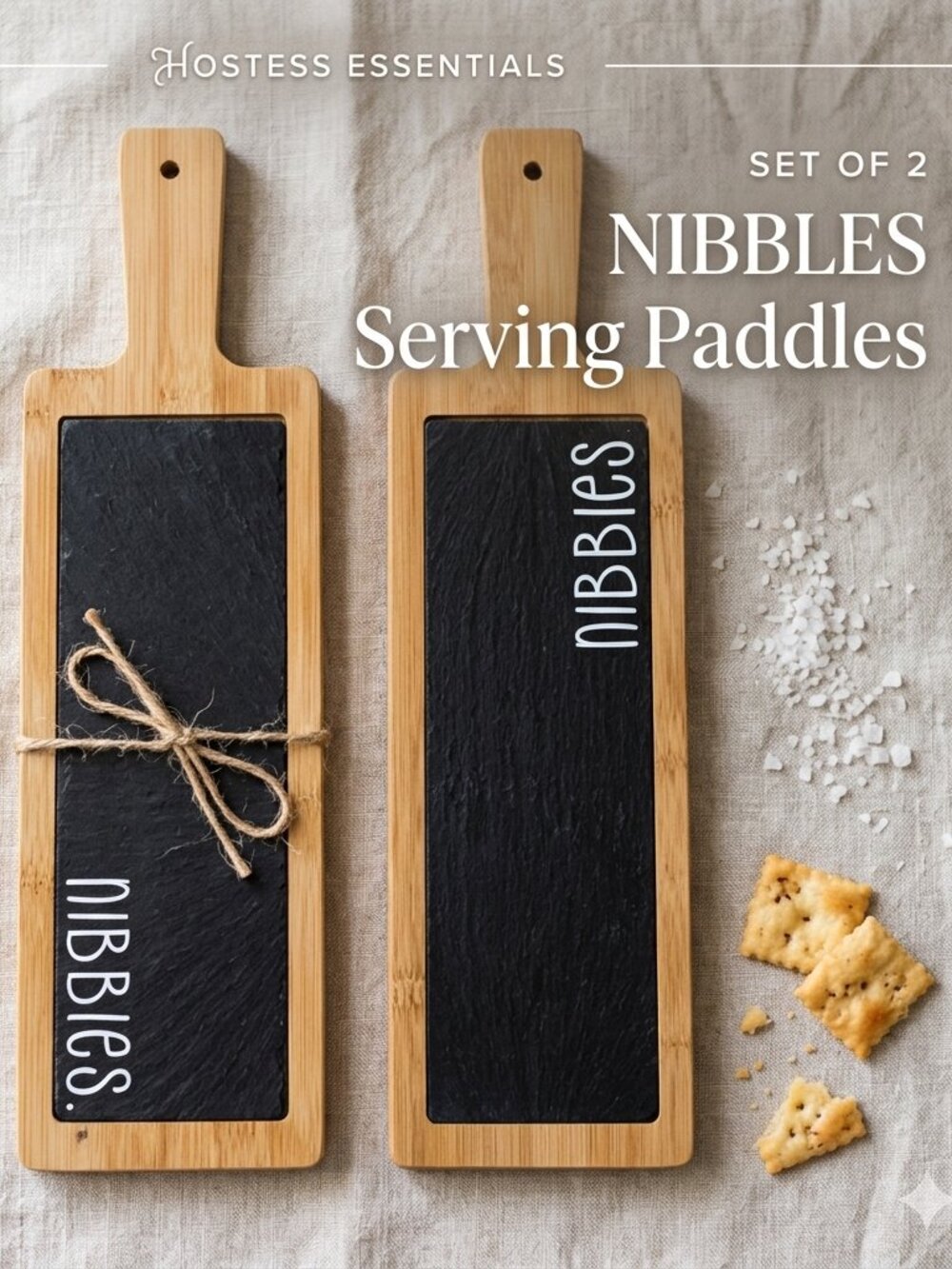Charcuterie Nibbles Board Bamboo & Slate Paddle Set - Black NEW